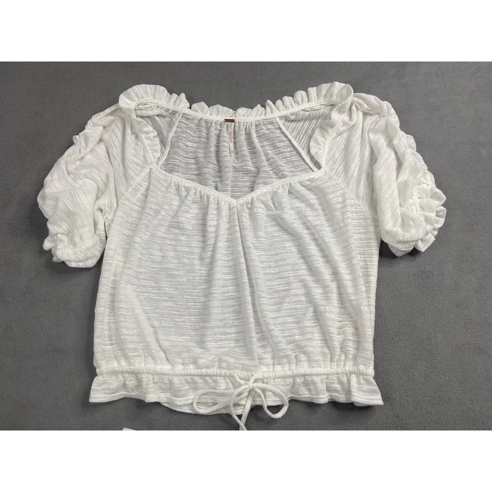 Free People Top Small White‎ Sun Valley Boho Peasant Ruffle Coquette Festival